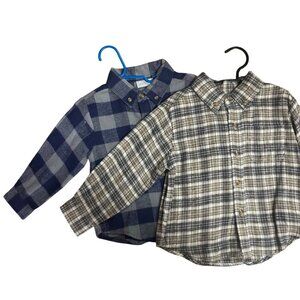 Set of 2 Basic Editions Boys Size 18M Long Sleeve Plaid Button Down Shirts
